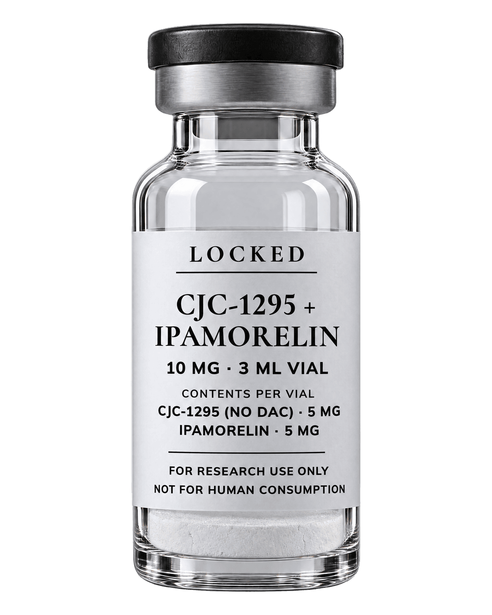 CJC-1295 + Ipamorelin 10 mg in a sealed clear glass Locked vial